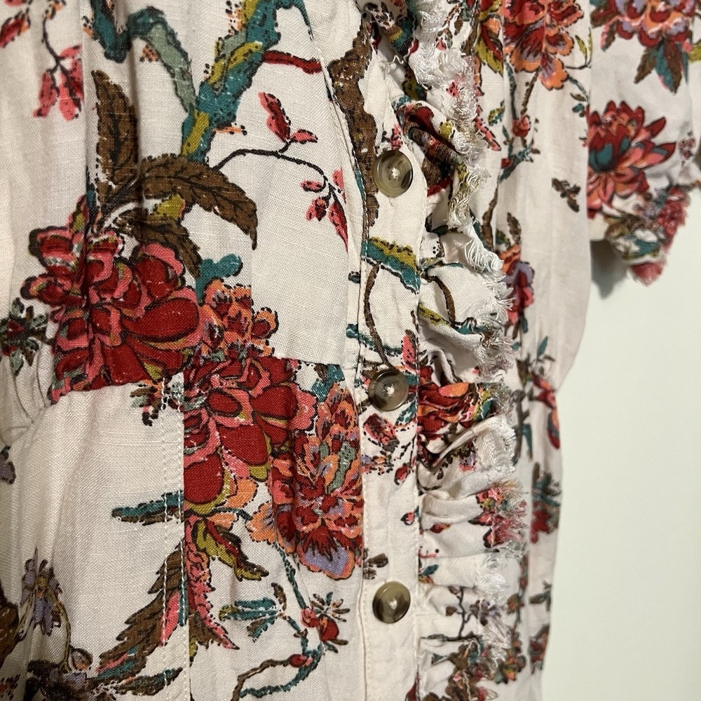PILCRO Anthropologie Boho Floral Linen Blend Midi Dress Chic Cottagecore Size 12 - Picture 3 of 9